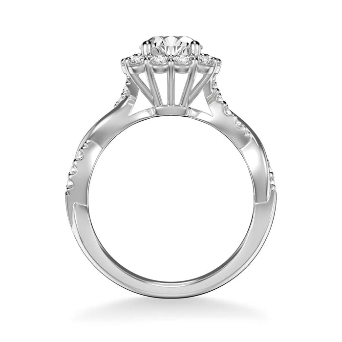 Bella Contemporary Cushion Halo Round Center Twist Engagement Ring Setting