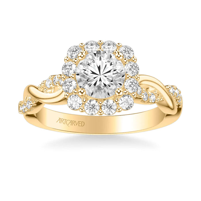 Bella Contemporary Cushion Halo Round Center Twist Engagement Ring Setting