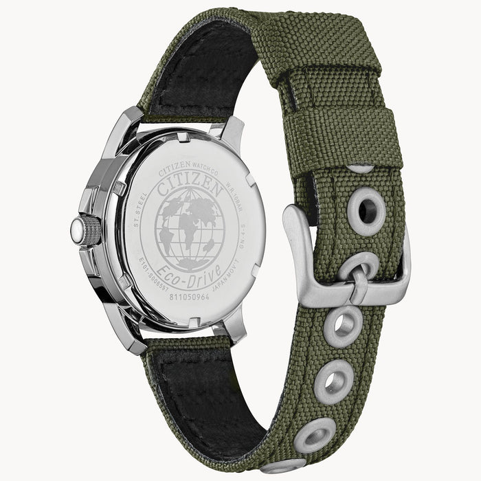 Citizen Garrison Eco-Drive Watch, Silver-Tone with Black Dial and Nylon Strap