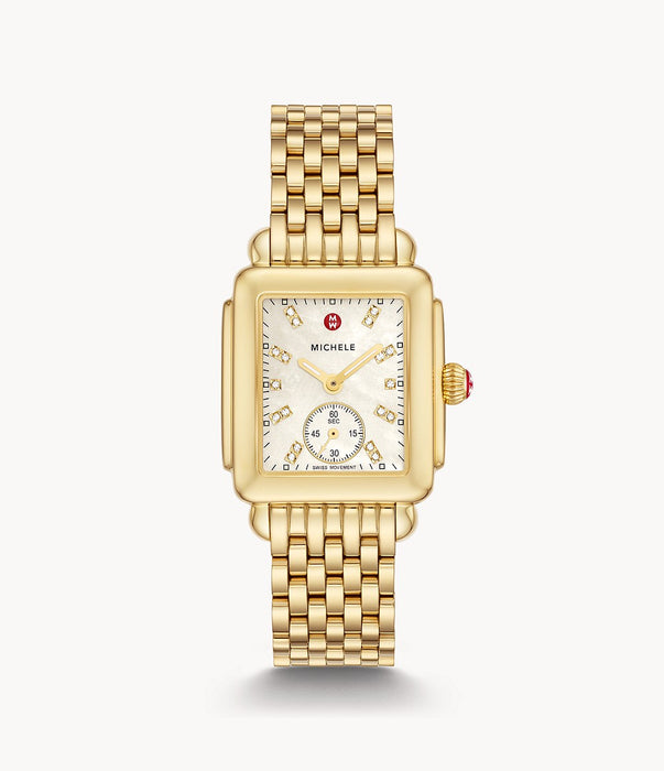 Michele Deco Mid Watch, Gold-Tone with White MOP Dial