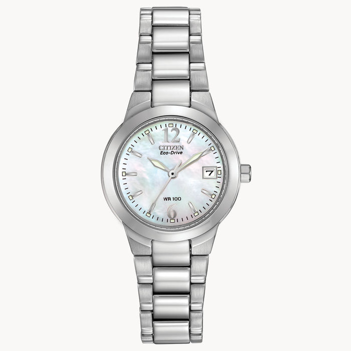 Citizen Chandler Eco-Drive Watch, Silver-Tone with Mother-of-Pearl Dial