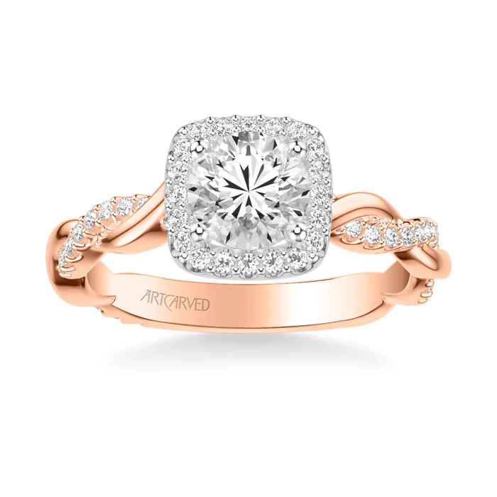 Ciara Contemporary Cushion Halo Twist Engagement Ring Setting