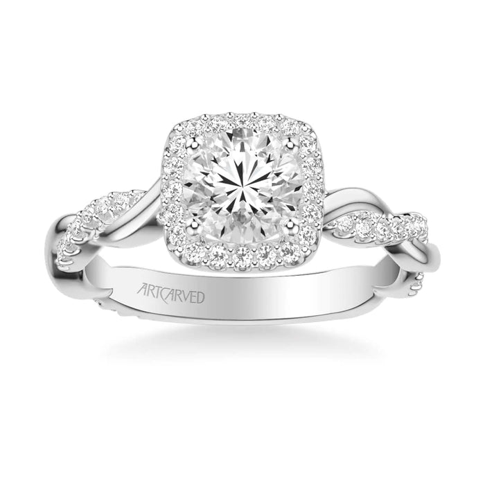 Ciara Contemporary Cushion Halo Twist Engagement Ring Setting