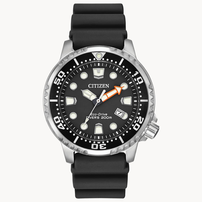 Citizen Promaster Dive Eco-Drive Watch, Silver-Tone with Black Dial and Polyurethane Strap